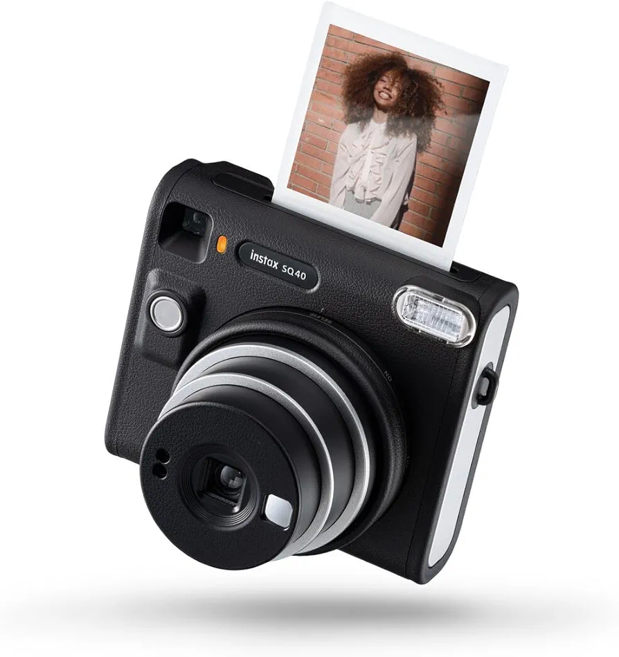 instax Cámara instantánea SQ40, Flash Integrado, exposición automática, Lente Selfie y Espejo Selfie, Acabado Texturizado Negro