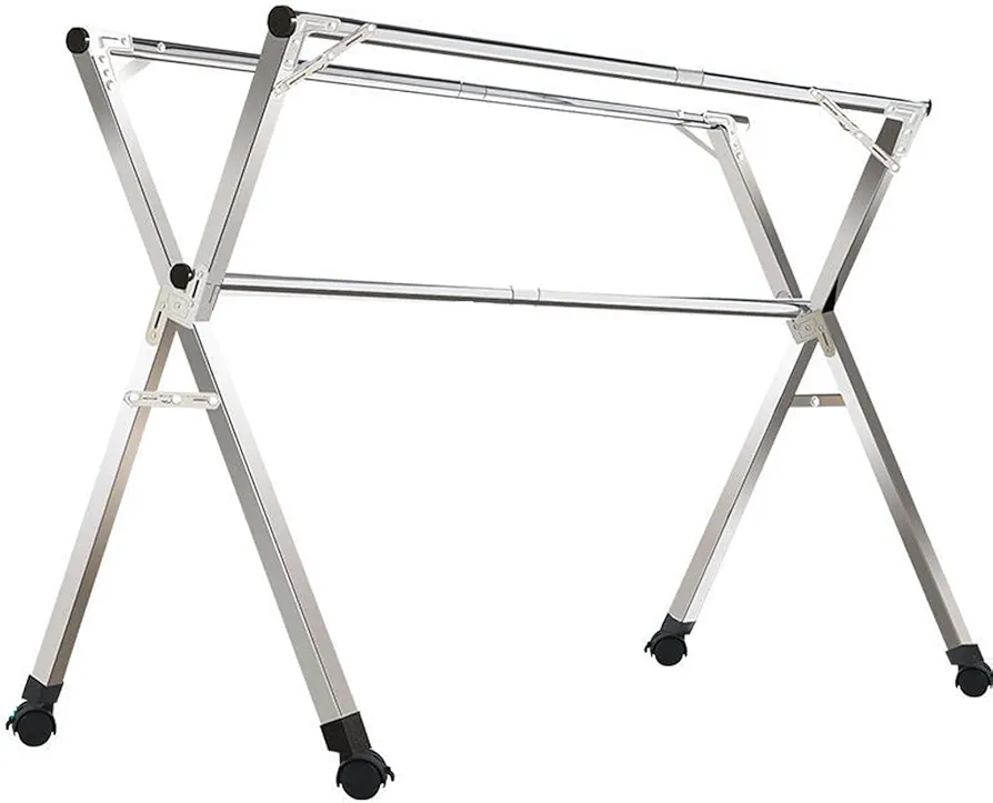 Estante de secado plegable de acero inoxidable de 240 cm, ajustable, para ropa al aire libre, retráctil, con ruedas