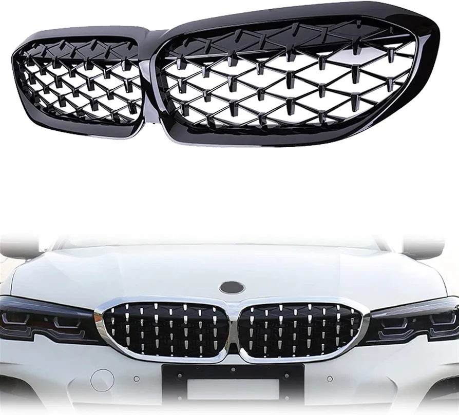 BEFZIMYL Parachoques Delantero De Coche De Diamante, Parrilla De Riñón, Rejilla De Carreras, ABS, Accesorios para Automóviles para 3 Series G20 G21 330i M3 340i 2019-2022