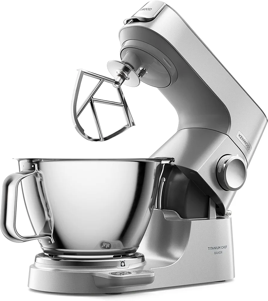 Kenwood Titanium Chef Baker KVC85.004SI - Robot de cocina con báscula integrada (incluye set de pastelería de 3 piezas, cuenco de 5 L y 3,5 L, regulador de velocidad continuo, 1200 W), color plateado