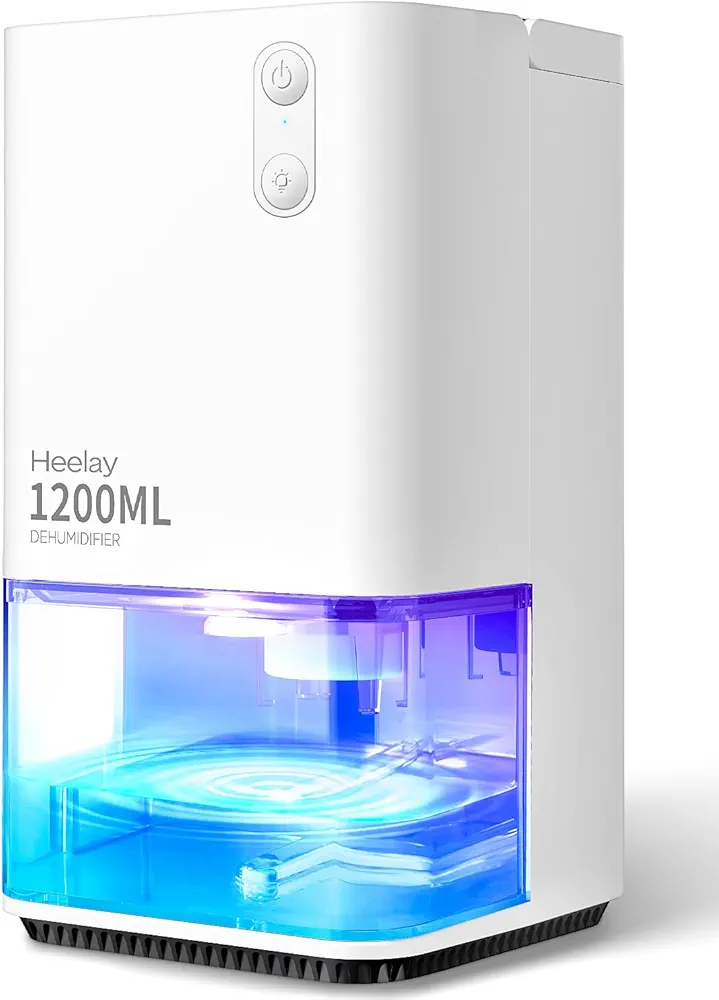 Deshumidificador 1200ML,Heelay® Deshumidificador Electrico Bajo Consumo Silencioso Portátil Apagado Automático Descongelación Automático,7 Colores para Baño, Dormitorio, Oficina, RV