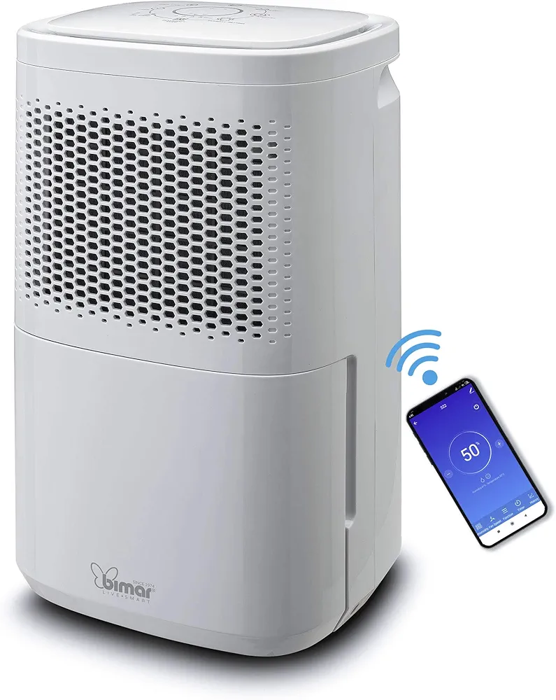 Bimar DEU315 Deshumidificador Wifi, capacidad 12 litros/24 h, compresor con gas refrigerante R290, control de funciones a través de la aplicación, compatible con Alexa, Google Assistant. Portátil y