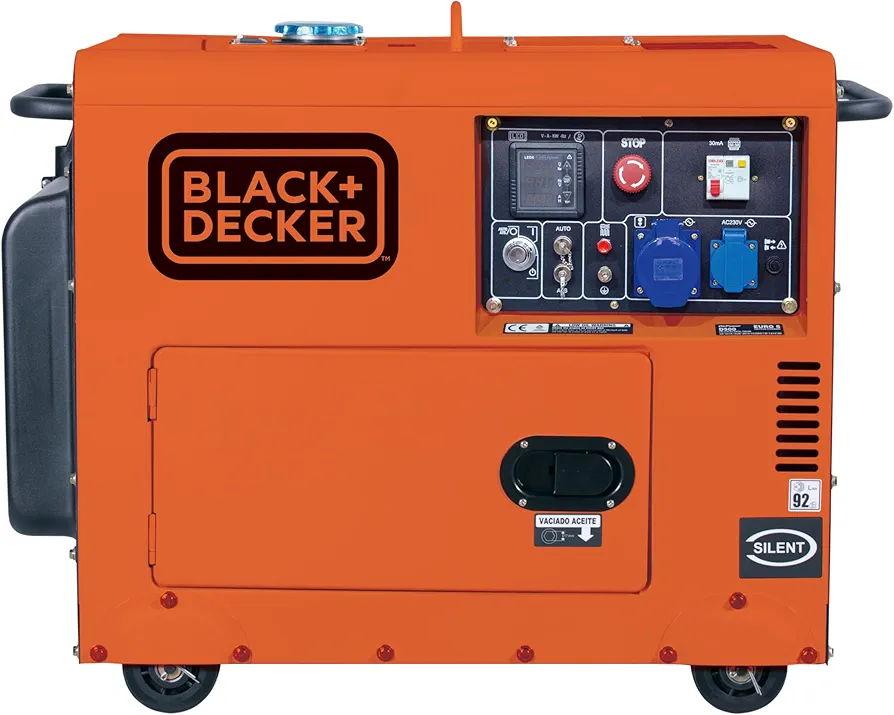 BLACK+DECKER - Generador eléctrico diésel monofásico e insonorizado, con potencia máxima 5300W - para emergencias apoyo solar o caída de red.BXGND5300E