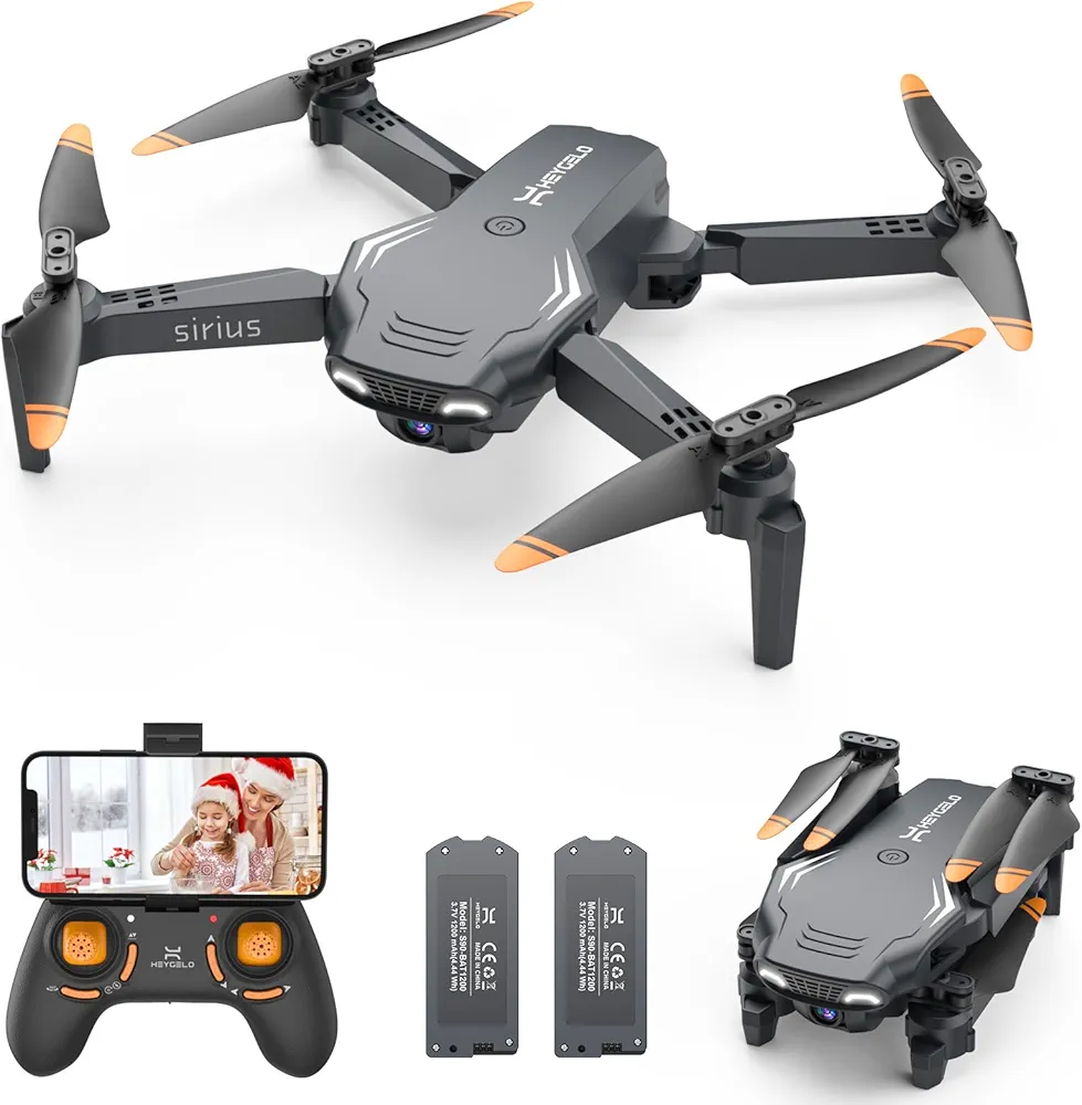 Heygelo S90 Drones con Cámara 1080P para niños, WiFi FPV RC Quadcopter para Principiantes, Modo Sin Cabeza,3 Velocidad,3D Flip,Fotografía Gesto, Modo Órbita, Mini Drone Regalos y Juguetes para Niños