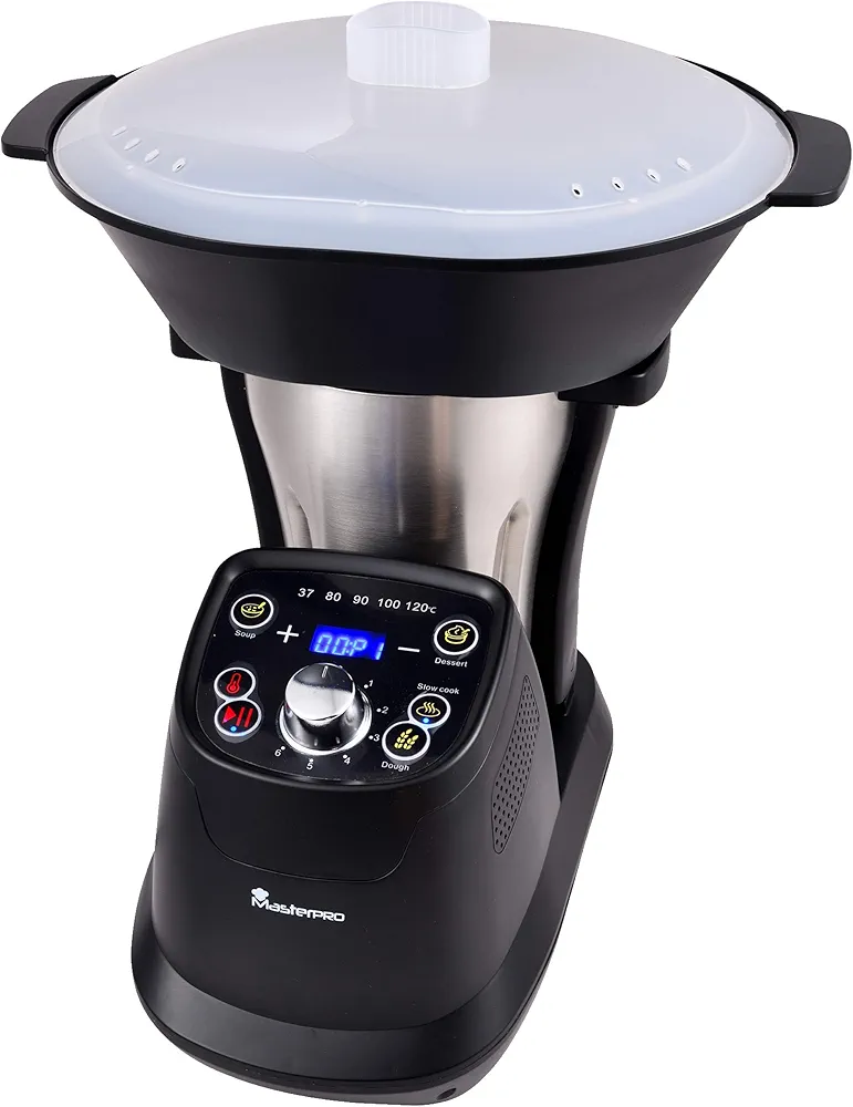 MasterPro Q3570 Robot de Cocina Multifunción, Capacidad 1,75L, Selección Grado, 6 Velocidades, Programable, Jarra Apta Lavavajillas 1200W 220-240v Foodies, 1200 W, Acero, Claro