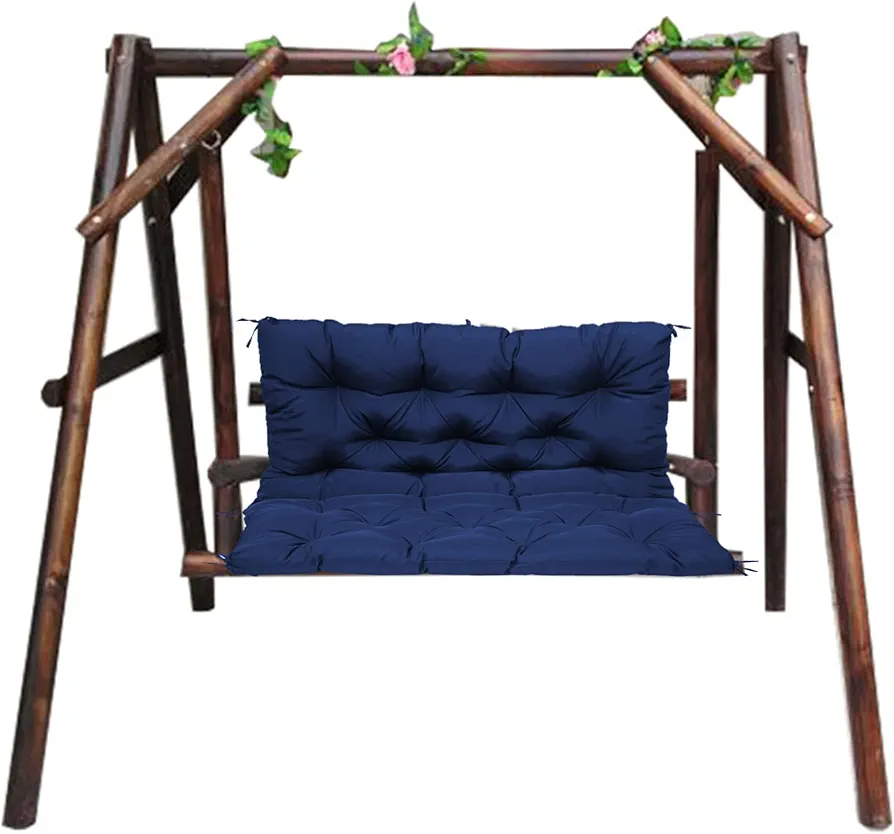 Cojín para asiento de banco al aire libre con lazos rellenos para asiento de 2 y 3 plazas con respaldo para muebles de jardín y patio, color azul, 150 x 100 x 10 cm