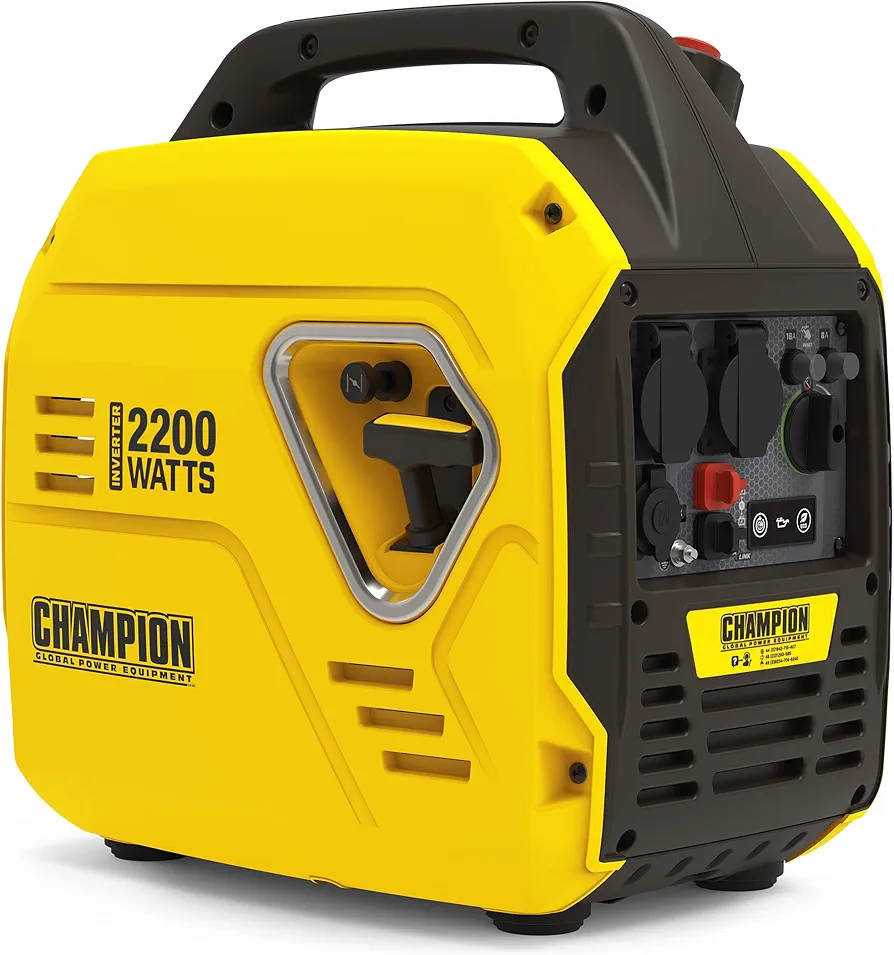 Champion Power Equipment Generador The Mighty Atom (inversor de 2500 W, 53 dBA - 7 m de distancia, toma de 12 V CC y adaptador USB de doble puerto, para camping / exteriores) 9200i-EU