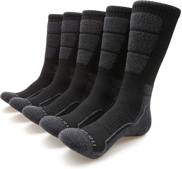 MIRMARU 5 Pares al aire libre senderismo trekking cushion calcetines para hombres 5 negro mate, medio (tamaño del zapato: 6-9)