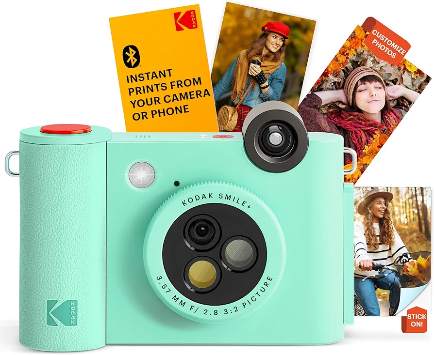 KODAK Smile+ Cámara Digital instantánea 2-en-1 y Impresora Bluetooth - 10MP, Lente giratoria con Efectos, Fotos Adhesivas Zink 2x3”, Imprime Desde App en Dispositivos Inteligentes - Verde