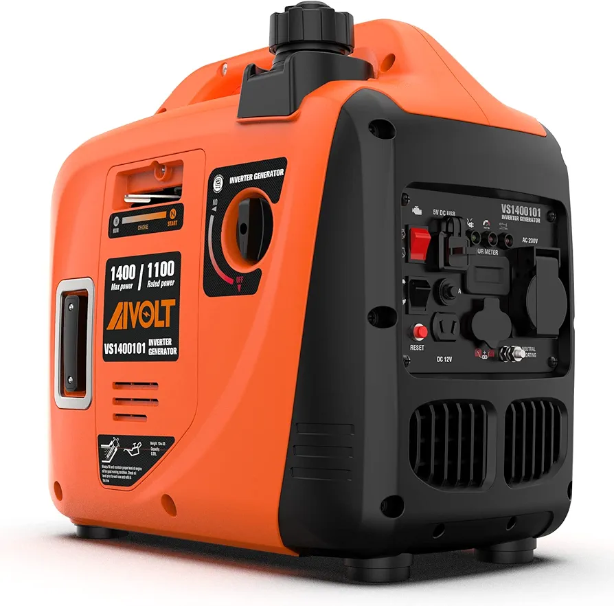 AIVOLT Generador Gasolina 1400W Generador Inverter Silencioso con Salidas de CA 230V/DC 12V/USB Tipo-A y 2,5L Tanque Generador Ligero Portátil para Camping Exterior