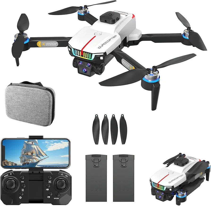 OBEST Mini Drone con Cámara 4K, Drone con Motor sin Escobillas, Posicionamiento óptico de Flujo, Evasión Inteligente de Obstáculos, Transmisión Inalámbrica FPV, Quadcopter con Luces, 2 Baterías.