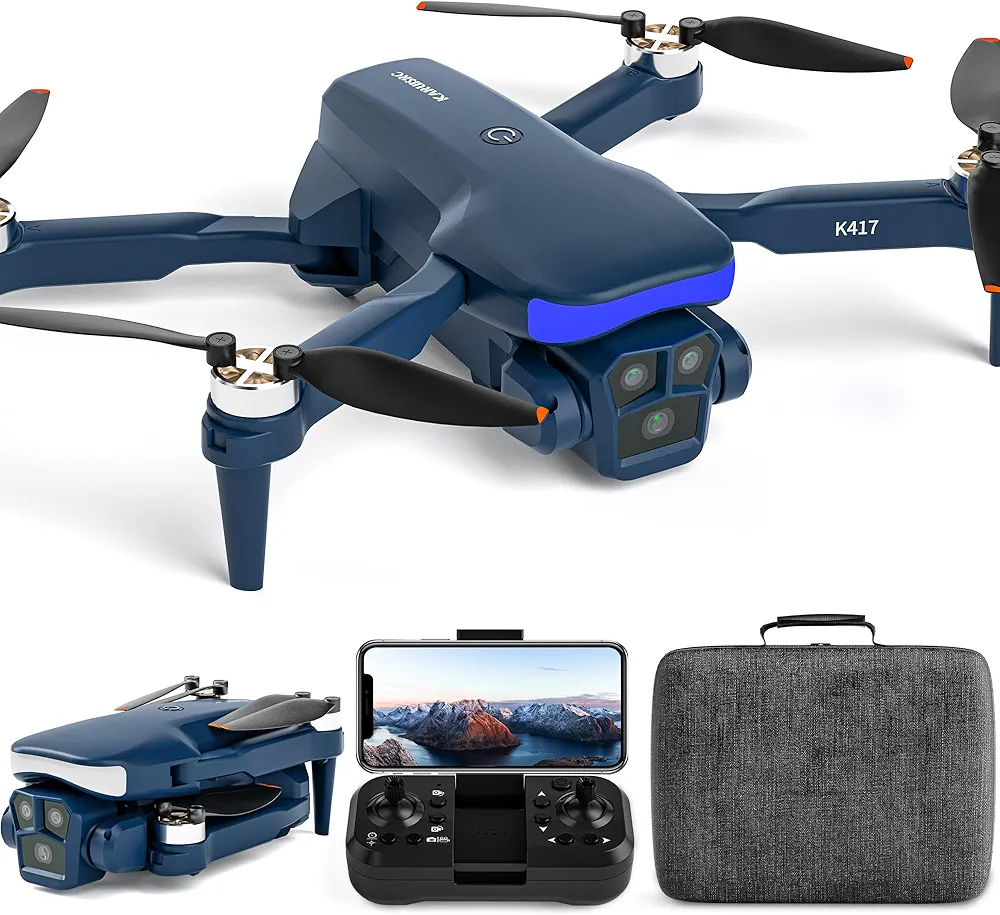 KARUISRC K417, Drone con 1080p FPV Cámara, plegable RC WiFi Quadcopter para adultos principiantes, drones sin escobillas Motor, Altitud Hold, Control de gestos, 3D Flip, Azul