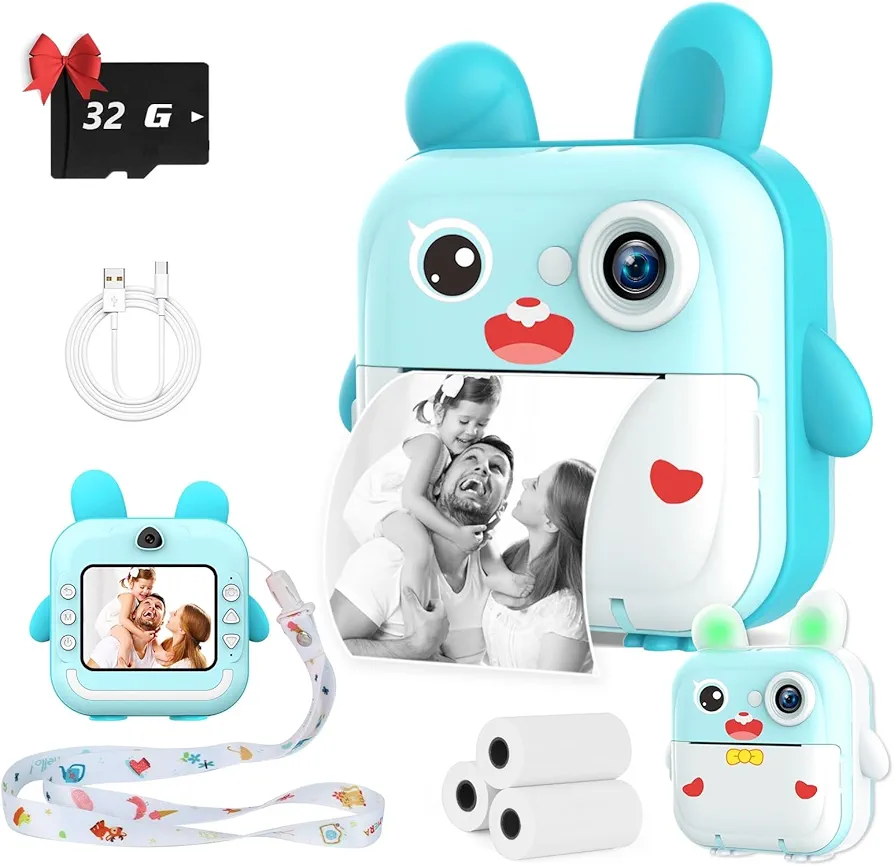 TOYOGO Cámara Instantánea para Niños, 32G Digital Printing Camera, 1080P & 24 MP HD Dual Lens, 2.4 Inch Screen, App Link,Two Styles Decorative Sets, Birthday and Christmas Toy Gift for Boys and Girls