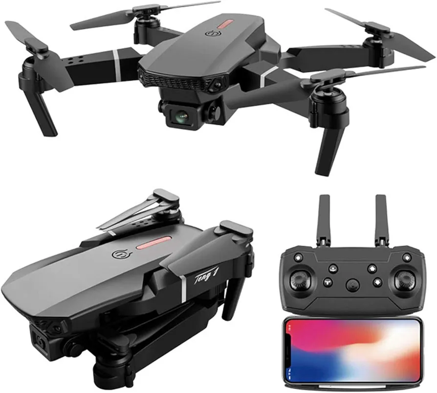 E88 Pro Drone, Mini Drone Plegable con Cámara HD 720P/1080P, WiFi FPV RC Quadcopter Drone, Altitude Hold, 360° Rolling, Modo sin cabeza, G-Sensor