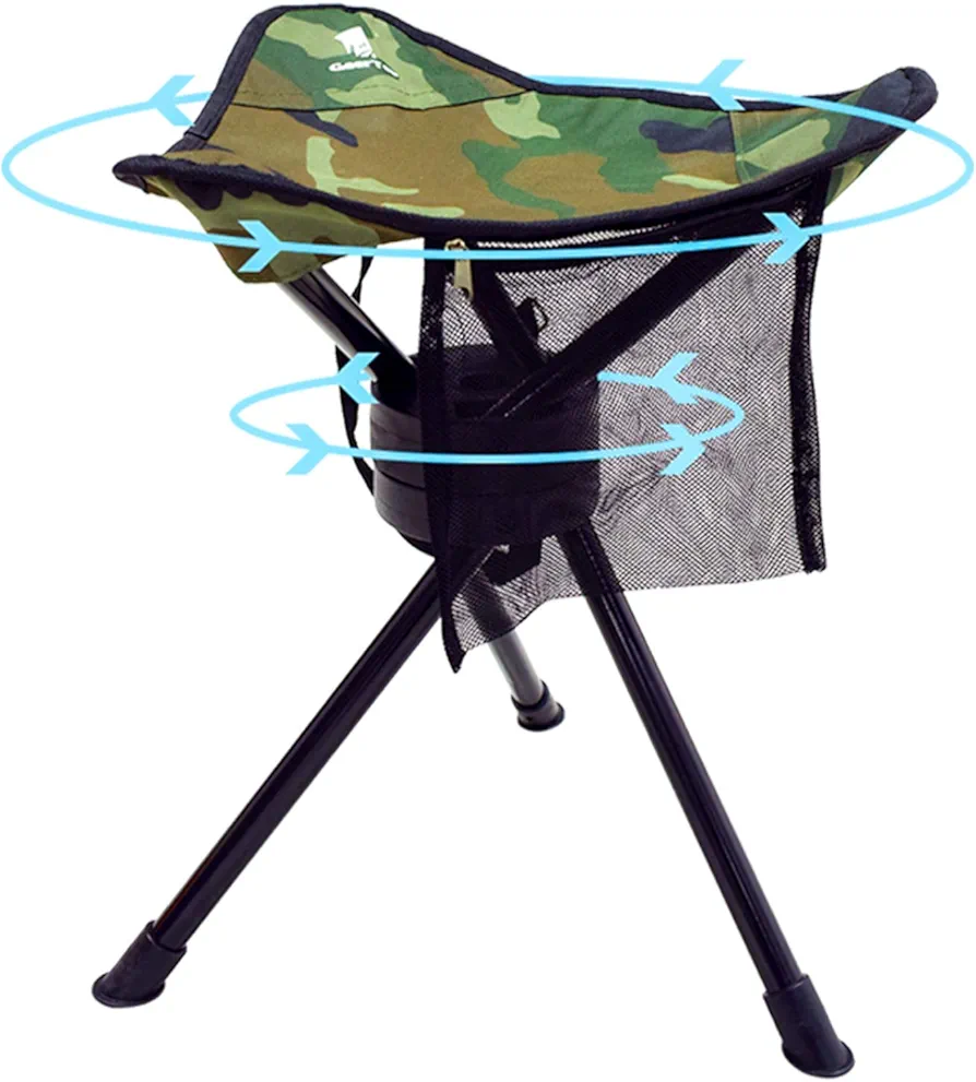 GEERTOP Silla giratoria Plegable con trípode de rotación Completa de 360 Grados, Resistente al Campamento, Pesca, Senderismo, Caza al Aire Libre