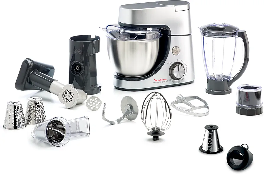 Moulinex Masterchef Gourmet – Robot repostería, 1100W, capacidad de 4.6L, 8 Velocidades + Función Pulse, bol acero inoxidable, Tecnología Flex Whist, Kit de Horneado, QA519D