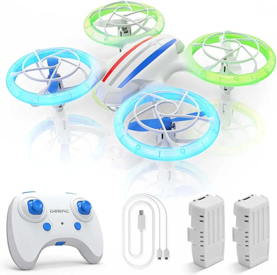 DEERC D23 Mini Drone, RC Quadcopter con 5 LED Modo, Fly Back, Altitud Hold y 360 ° Flip, Hélices Full Protect y 2 baterías, fácil de Usar, Regalo Juguete para Niños